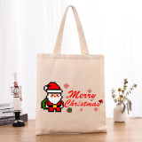 Christmas Eco Friendly Block Santa Claus Handle Canvas Tote Bag Shopping Duffle Bag