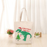 Christmas Eco Friendly Christmas Tree Rex Dinosuar Handle Canvas Tote Bag