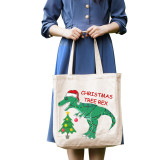 Christmas Eco Friendly Christmas Tree Rex Dinosuar Handle Canvas Tote Bag