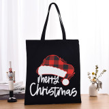 Christmas Eco Friendly Plaids Hat Handle Canvas Tote Bag Shopping Duffle Bag