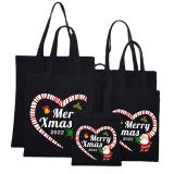 Christmas Eco Friendly Santa Claus Love Handle Canvas Tote Bag Shopping Duffle Bag