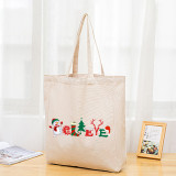 Christmas Eco Friendly Believe Snowman Handle Canvas Tote Bag Shopping Duffle Bag