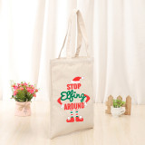 Christmas Eco Friendly Stop Elfing Around Handle Beige Canvas Tote Bag