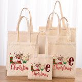 Christmas Eco Friendly Love Deer Handle Canvas Tote Bag Shopping Duffle Bag