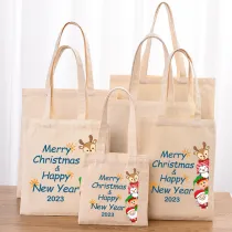 Christmas Eco Friendly Merry Christmas & Happy New Year Handle Canvas Tote Bag