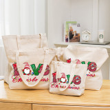 Christmas Eco Friendly Love Gnome Handle Canvas Tote Bag Shopping Duffle Bag