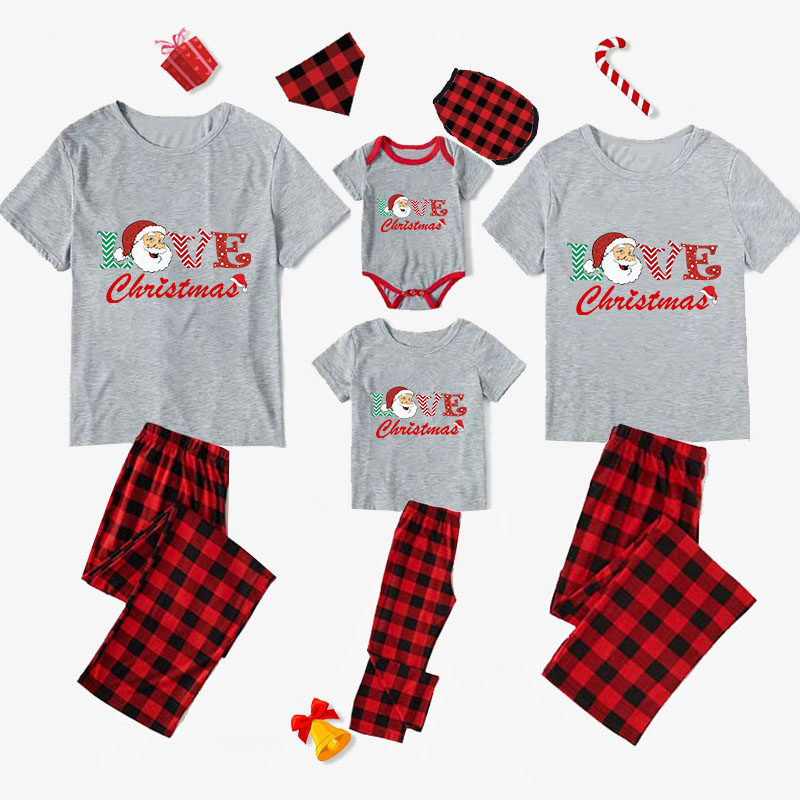 Christmas Matching Family Pajamas Love Santa Gray Pajamas Set