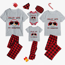 Christmas Matching Family Pajamas Chill In With My Snowmies With Headphones Gray Pajamas Set