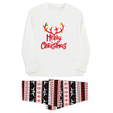 Christmas Matching Family Pajamas Deer Antler Seamless Reindeer White Pajamas Set