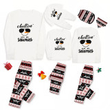 Christmas Matching Family Pajamas Chill In With My Snowmies Seamless Reindeer White Pajamas Set