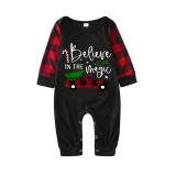 Christmas Matching Family Pajamas Believe In The Magic Truck Seamless Reindeer Black Pajamas Set