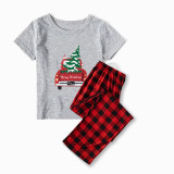 Christmas Matching Family Pajamas Car With Christmas Tree Gray Pajamas Set