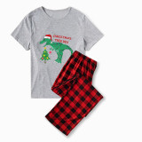 Christmas Matching Family Pajamas Christmas Three Rex Dinosuar Gray Pajamas Set
