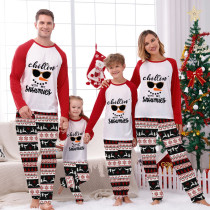 Christmas Matching Family Pajamas Chill In With My Snowmies With Sunglasses Seamless Reindeer White Pajamas Set