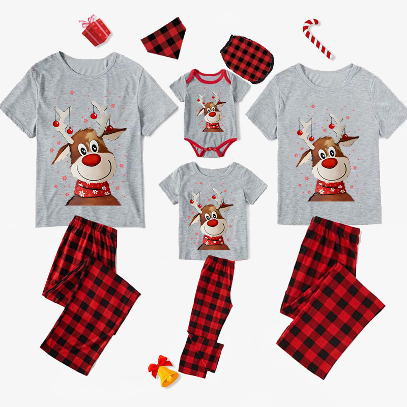 Christmas Matching Family Pajamas Smile Deer Gray Pajamas Set