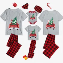 Christmas Matching Family Pajamas Car With Christmas Tree Gray Pajamas Set