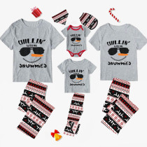 Christmas Matching Family Pajamas Chill In With My Snowmies Seamless Reindeer Gray Pajamas Set