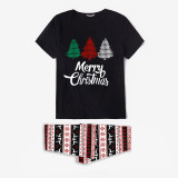 Christmas Matching Family Pajamas Three Trees Seamless Reindeer Black Pajamas Set