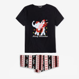 Christmas Matching Family Pajamas Elephant With Santa Claus Seamless Reindeer Black Pajamas Set