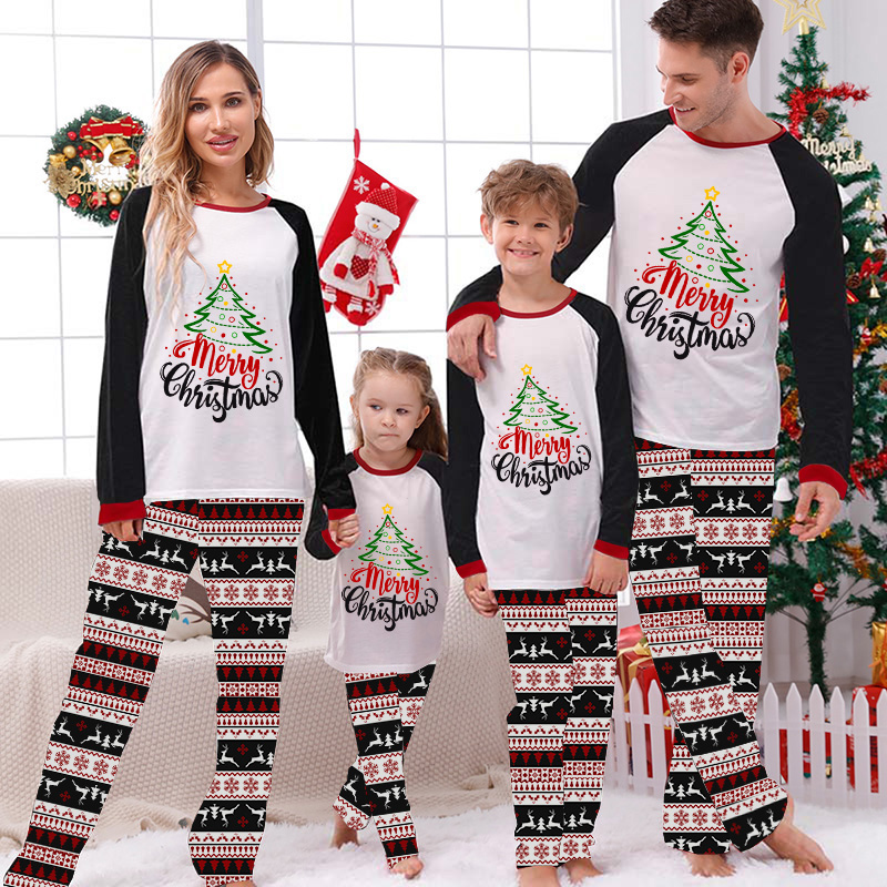 Christmas Matching Family Pajamas Christmas Tree Seamless Reindeer White Pajamas Set