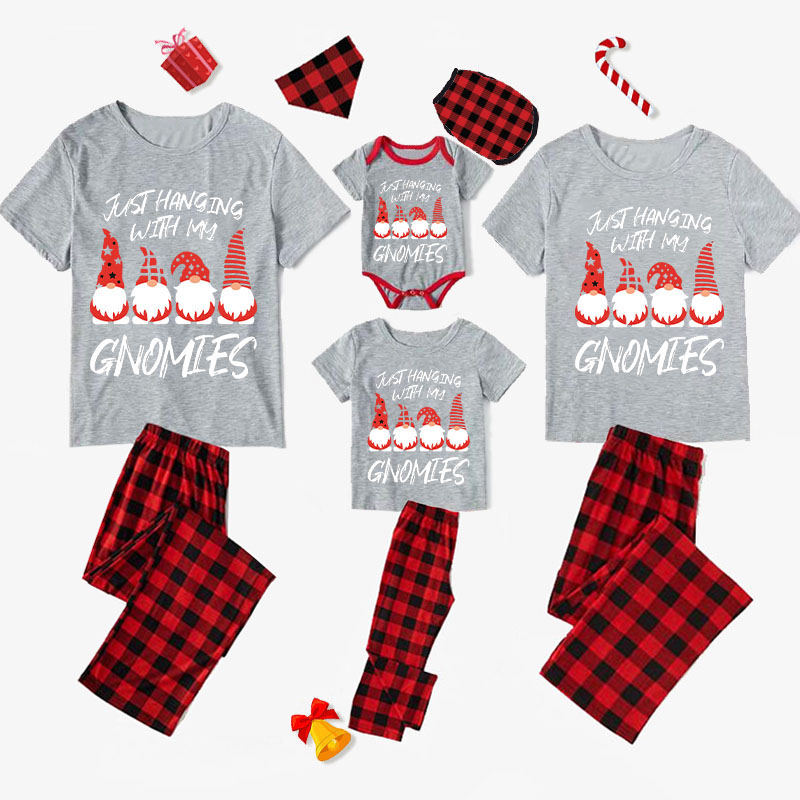 Christmas Matching Family Pajamas Just Hanging With My Gnomies Gray Pajamas Set