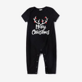 Christmas Matching Family Pajamas Deer Antler Seamless Reindeer Black Pajamas Set