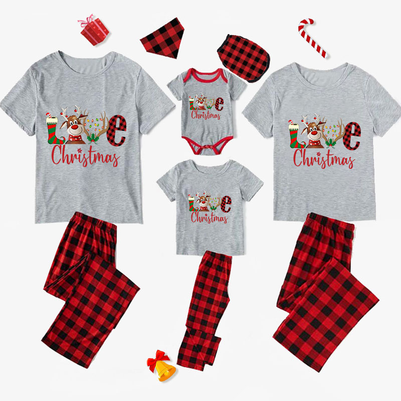 Christmas Matching Family Pajamas Love Deer Christmas Gray Pajamas Set