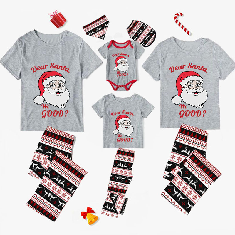 Christmas Matching Family Pajamas Dear Santa We Good Seamless Reindeer Gray Pajamas Set