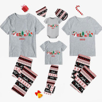 Christmas Matching Family Pajamas Snowman Believe 2022 Seamless Reindeer Gray Pajamas Set