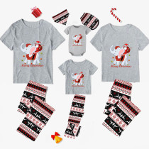 Christmas Matching Family Pajamas Elephant With Santa Claus Seamless Reindeer Gray Pajamas Set