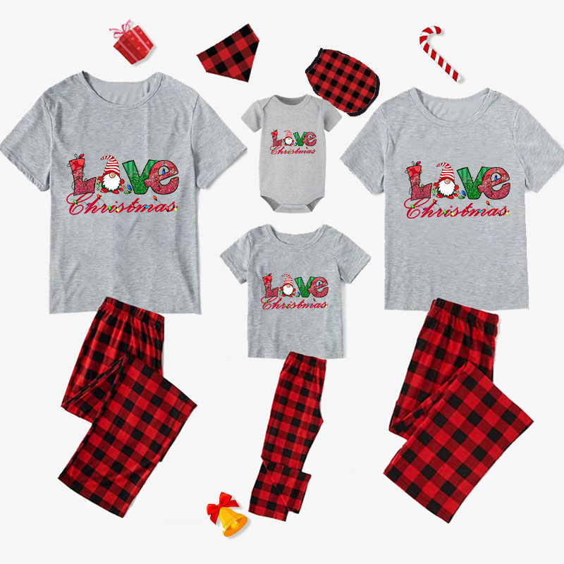 Christmas Matching Family Pajamas Love Gnome Gray Pajamas Set