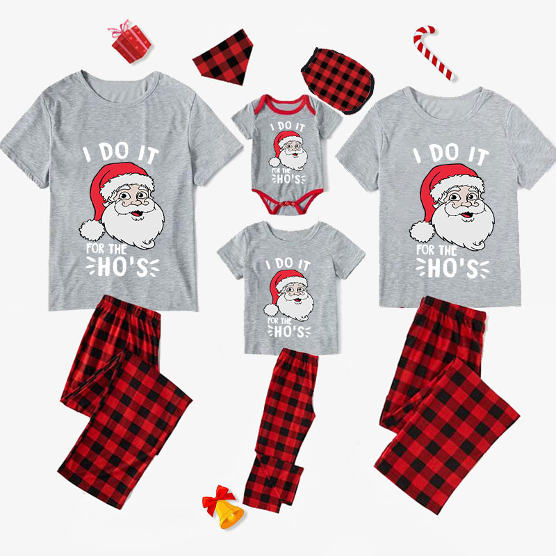 Christmas Matching Family Pajamas I Do It For The Ho's Santa Gray Pajamas Set