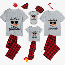 Christmas Matching Family Pajamas Chill In With My Snowmies With Sunglasses Gray Pajamas Set