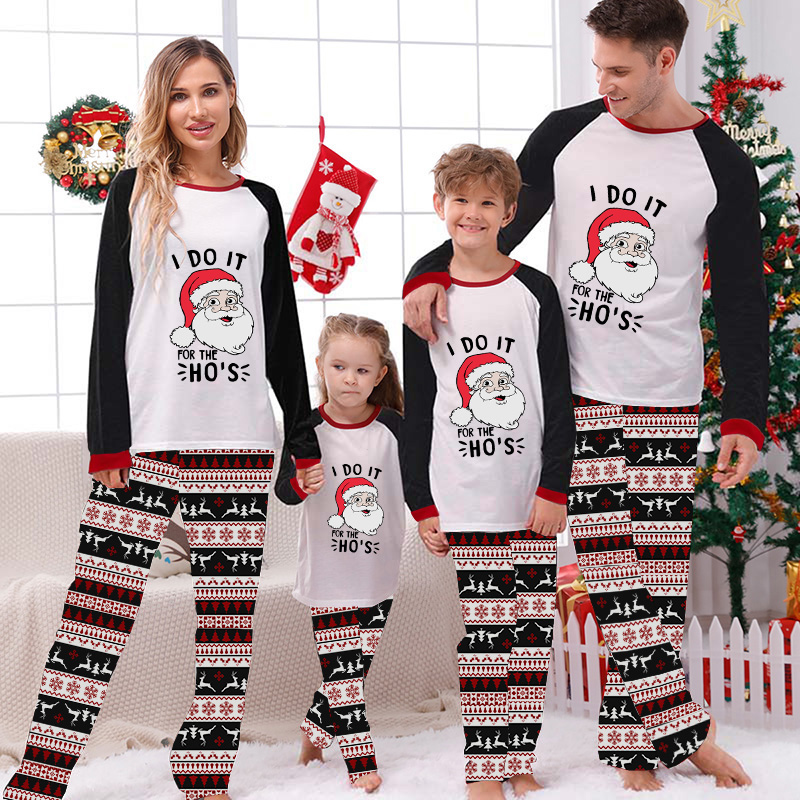 Christmas Matching Family Pajamas I Do It For The Ho's Santa Seamless Reindeer White Pajamas Set