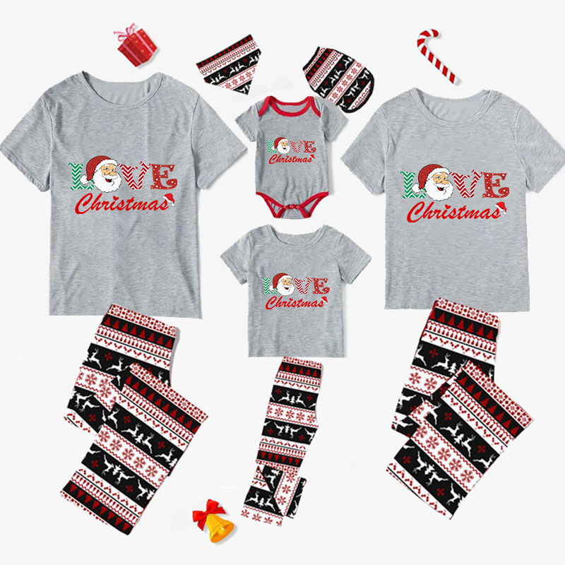 Christmas Matching Family Pajamas Love Santa Seamless Reindeer Gray Pajamas Set