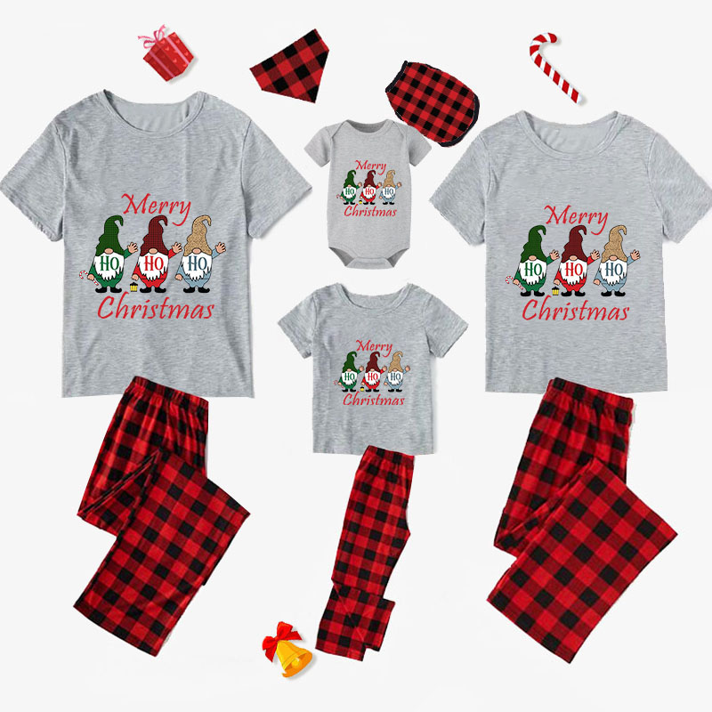 Christmas Matching Family Pajamas Ho Ho Ho Gnomies Gray Pajamas Set