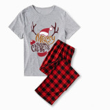 Christmas Matching Family Pajamas Merry Christmas Deer Antler Gray Pajamas Set