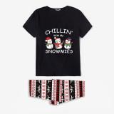 Christmas Matching Family Pajamas Chill In With My Snowmies Seamless Reindeer Black Pajamas Set