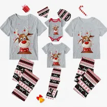 Christmas Matching Family Pajamas Smile Deer Seamless Reindeer Gray Pajamas Set