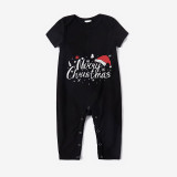 Christmas Matching Family Pajamas Merry Christmas Hat Seamless Reindeer Black Pajamas Set