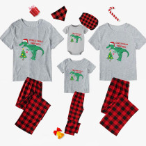Christmas Matching Family Pajamas Christmas Three Rex Dinosuar Gray Pajamas Set