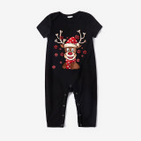 Christmas Matching Family Pajamas Deer With Maple Leaves Seamless Reindeer Black Pajamas Set
