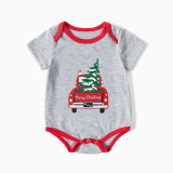 Christmas Matching Family Pajamas Car With Christmas Tree Seamless Reindeer Gray Pajamas Set