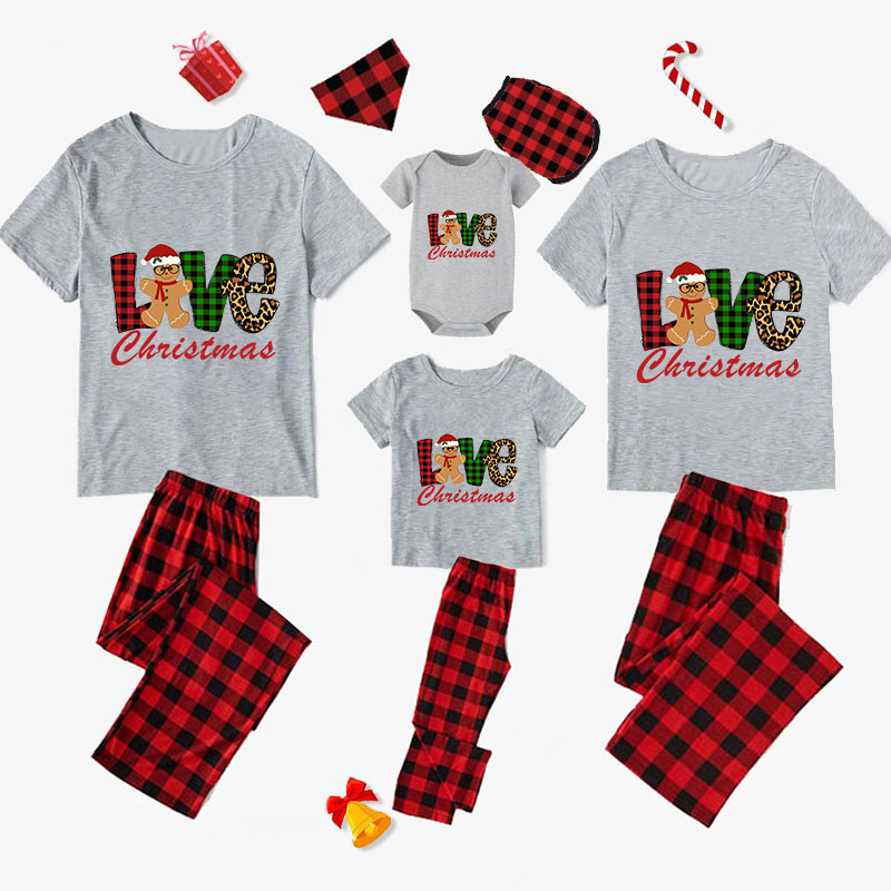 Christmas Matching Family Pajamas Love Gingerbread Man Gray Pajamas Set