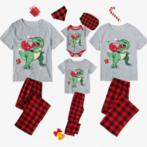 Christmas Matching Family Pajamas Santa With Dinosuar Gray Pajamas Set