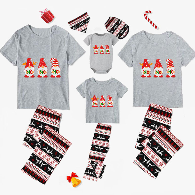 Christmas Matching Family Pajamas Ho Ho Ho Gnomies Seamless Reindeer Gray Pajamas Set