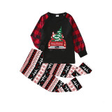 Christmas Matching Family Pajamas Car With Christmas Tree Seamless Reindeer Black Pajamas Set