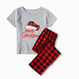 Christmas Matching Family Pajamas Red Plaids Hat Merry Christmas Gray Pajamas Set