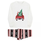 Christmas Matching Family Pajamas Car With Christmas Tree Seamless Reindeer White Pajamas Set