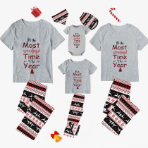 icusromiz Christmas Matching Family Pajamas It's The Most Wonderful Time Of The Year Seamless Reindeer Gray Pajamas Set
